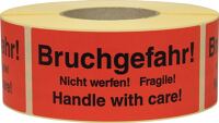 Hinweisetikett Nicht werfen L.145 mm,B.70mm rot 1000 St./Rolle TRANSPAK