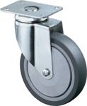 Lenkrolle D.100mm, NW-Nr.: 3000275245 Trgf.80kg m.Platte, Gum.grau BS ROLLEN Vollgummirad blaugrau, Platte 95x70mm  