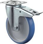 Lenkrolle D.150mm, NW-Nr.: 3000275545 Trgf.200kg m.Festst.PU, 135x110mm blau BS ROLLEN Polyurethanrad Platte, 135x110mm  