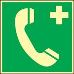 Rettungszeichen, NW-Nr.: 3000277478 Nottelefon B.148xH.148mm, grün/weiß nachleuchtend ASR A1.3/DIN4844-2/BGV A8, Kunststoffschild  