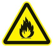 Warnzeichen, NW-Nr.: 3000277654 feuergefährliche Stoffe, 3-eckig schwarz/gelb B.200xH.200mm Ku.-Schild, ASR A1.3/DIN4844-2/BGV A  