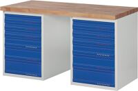 Werkbank Ser.BK 650 B1500xT700xH840mm Buche lichtgrau/blau 12 Schubl.TECWERK