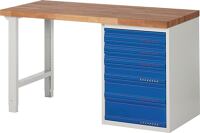 Werkbank Ser.BK 650 B1500xT700xH840mm Buche lichtgrau/blau 6 Schubl.TECWERK