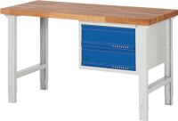 Werkbank Ser.BK 650 B1500xT700xH790-1140mm Buche lichtgrau/blau 2 Schubl.TECWERK