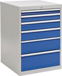 Schubladenschrank H1019xB705xT736mm lichtgrau/signalblau 6 Schubl.Voll.Bedrunka