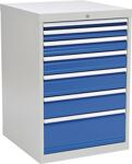 Schubladenschrank H1019xB705xT736mm lichtgrau/signalblau 7 Schubl.Voll.Bedrunka