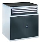 Maschinenschrank Promat, NW-Nr.: 9143426021 H1017xB1005xT724mm, Schubl.2x50 1x100mm je 1 Auszugs/-Fachboden, lichtgrau/anthrazitgrau  