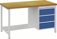 Werkbank B1500xT750xH859mm Buche Multiplex lichtgrau signalblau 3 Schubl.