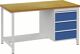Werkbank B1500xT750xH859mm Buche Multiplex lichtgrau signalblau 3 Schubl.