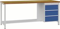 Werkbank B2000xT750xH859mm Buche Multiplex lichtgrau signalblau 3 Schubl.