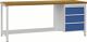 Werkbank B2000xT750xH859mm Buche Multiplex lichtgrau signalblau 3 Schubl.