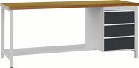 Werkbank B2000xT750xH859mm Buche Multiplex lichtgrau grau 3 Schubl.