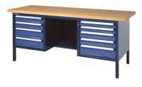 Werkbank B2000xT700xH845 li.2x100 2x150 re. 2x75 2x100 1x150 anthr./blauNCS 40mm