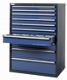 Schubladenschrank H1400xB1205xT695 4x75 7x100 1x300 VA.200kg anthr/taubenb
