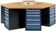 Werkbank B1500xT750xH790-1140mm Buche-Multiplex lichtgrau/signalblau 1Schubl.