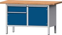 Werkbank B1500xT700xH840mm Buche massiv lichtgrau/blau 1Schubl.2Türen TECWERK