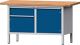 Werkbank B1500xT700xH840mm Buche massiv lichtgrau/blau 1Schubl.2Türen TECWERK