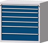 Werkbank B1500xT700xH840mm Buche massiv lichtgrau/blau 4 Schubl.1 Tür TECWERK