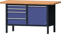 Werkbank B1500xT700xH840mm Buche massiv grau/blau NCS 4 Schubl.1 Tür TECWERK