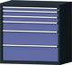 Werkbank B1500xT700xH890mm Buche massiv grau/blau NCS 2Schubl.2Türen TECWERK