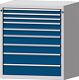 Schubladenschrank H1000xB910xT675mm lichtgrau/blau 9 Schubl.Vollauszug TECWERK