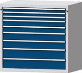 Schubladenschrank H1000xB1060xT675mm lichtgrau/blau 9 Schubl.Vollauszug TECWERK
