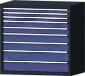 Werkbank B2000xT700xH840mm Buche massiv grau/blau NCS 2Schubl.3Türen TECWERK