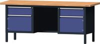 Werkbank B2000xT700xH840mm Buche massiv grau/blau NCS 2Schubl.2Türen TECWERK