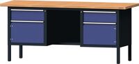 Werkbank B2000xT700xH890mm Buche massiv grau/blau NCS 2Schubl.2Türen TECWERK