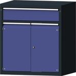 Werkbank B2000xT700xH890mm Buche massiv grau/blau NCS 3Schubl.2Türen TECWERK