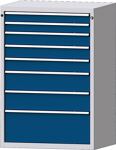 Schubladenschrank H1300xB910xT675mm lichtgrau/ blau 8 Schubl.Vollauszug TECWERK