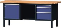 Werkbank B2000xT700xH890mm Buche massiv grau/taubenblau,NCS 3Schubl.1Tür TECWERK