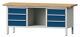 Werkbank B2000xT700xH840mm Buche massiv lichtgrau/blau 6Schubl.TECWERK