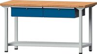 Werkbank B1500xT700xH840mm Buche massiv lichtgrau/blau 2 Schubl.TECWERK