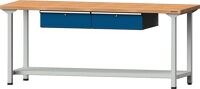 Werkbank B2000xT700xH840mm Buche massiv lichtgrau/blau 2 Schubl.TECWERK