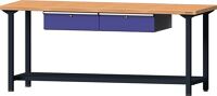 Werkbank B2000xT700xH840mm Buche massiv grau/taubenblau,NCS 2 Schubl.TECWERK