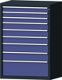 Schubladenschrank H1300xB910xT675mm grau/taubenblau NCS 9 Schubl.Vollaus.TECWERK