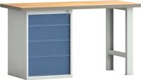 Werkbank B1500xT700xH840mm Buche massiv lichtgrau/blau 2Schubl.1Tür TECWERK
