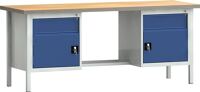 Werkbank B2000xT700xH840mm Buche massiv lichtgrau/blau 3Schubl.TECWERK