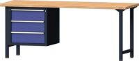 Werkbank B2000xT700xH840mm Buche massiv grau/taubenblau,NCS 3Schubl.TECWERK