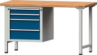 Werkbank B1500xT700xH840mm Buche massiv lichtgrau/blau 4Schubl.TECWERK