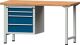Werkbank B1500xT700xH840mm Buche massiv lichtgrau/blau 4Schubl.TECWERK