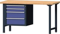 Werkbank B1500xT700xH840mm Buche massiv grau/taubenblau,NCS 4Schubl.TECWERK