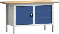 Werkbank B1500xT700xH840mm Buche grau/blau 1Schubl.1Tür m.Standcontainer TW