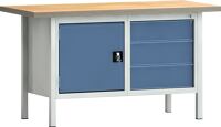 Werkbank B1500xT700xH840mm Buche grau/blau NCS 1Schubl.1Tür m.Standcontainer TW