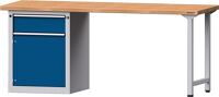 Werkbank B2000xT700xH840mm Buche grau/blau 1Schubl.1Tür m.Standcontainer TECWERK
