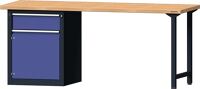 Werkbank B2000xT700xH840mm Buche grau/blau NCS 1Schubl.1Tür m.Standcontainer TW