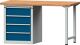 Werkbank B1500xT700xH840mm Buche lichtgrau/blau 4Schubl.m.Standcontainer TECWERK