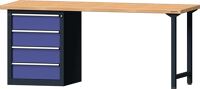 Werkbank B2000xT700xH840mm Buche grau/blau NCS 4Schubl.m.Standcontainer TECWERK