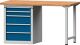 Werkbank B1500xT700xH840mm Buche massiv lichtgrau/blau 5Schubl.TECWERK